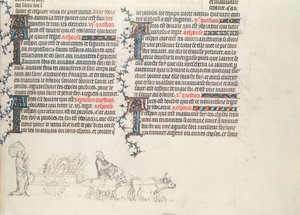 将货物运送到牛拉车中，未完成的缩影来自Jean de Sy的圣经，c.1355