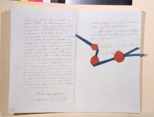 拿破仑一世（1769-1821）与弗朗茨二世皇帝（1768-1835）之间的条约，于1805年12月26日在普雷斯堡签署（纸笔墨水） 作者 法语学校