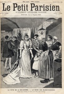 在Mi-Careme Fete（米-卡雷姆）的前夕，在车间里尝试一下厕所：美白剂的女王。1893年3月12日的报纸" Le Petit Parisien "之一（雕刻）。 作者 法语学校
