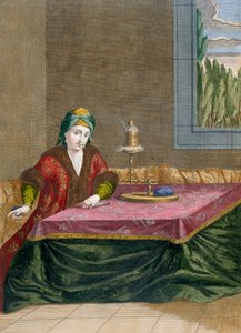 土耳其妇女转动的螺纹，c.1708 作者 法语学校