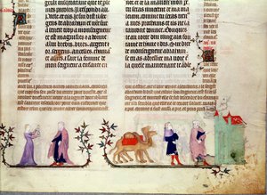 来自Rebecca故事的两个场景，来自Jean de Sy的圣经，c.1355 作者 法语学校