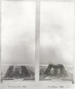 1887年12月12日和1888年3月15日巴黎埃菲尔铁塔建筑的两个视图 作者 法语学校