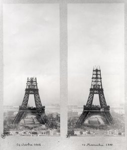 1888年10月14日和11月14日巴黎埃菲尔铁塔建筑的两个视图 作者 法语学校