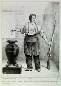 普选 "选票或步枪" 选票必须与敌人而不是步枪作战。M.L. Bosredon的版画，1848年4月。巴黎，卡纳瓦莱博物馆 作者 法语学校