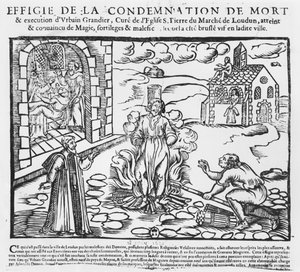 在Loudun占有事件1634（木版画）之后，Urbain Grandier在火刑柱上烧毁