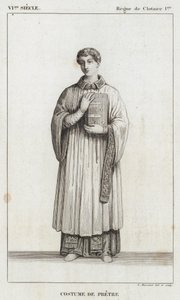 6世纪，克洛泰尔一世统治时期，牧师的服装（雕刻）。 作者 法语学校
