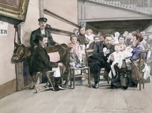 巴黎Institut de la Vaccine的婴儿疫苗接种，c.1900（纸上写着） 作者 法语学校