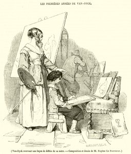 范戴克从他的母亲那里接受绘画课（雕刻） 作者 法语学校