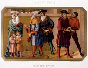 Various costumes of the bourgeoisie in the 16th century - chromo. 19th century based on period document 作者 法语学校