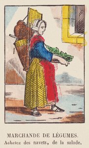 卖菜人。买萝卜、沙拉，约 1819 年（印刷品） 作者 法语学校