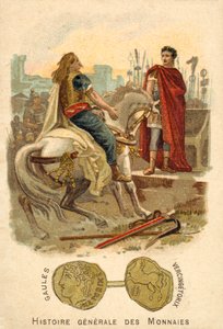 Vercingetorix submitting to Julius Caesar, 52 BC (chromolitho) 作者 法语学校