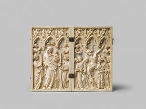 Vierge Glorieuse和受难日双联乌木背衬是14世纪后期 作者 法语学校