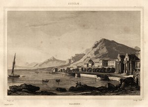 View of Palermo, Sicily, engraving by Storelli, in “” Picturesque Italy”, Amable Coste editor 作者 法语学校