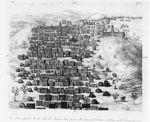 Thobuktoo镇的一部分从东部的小山采取的看法，从Rene Caillie的Voyage a Tombouctou，1830年出版 作者 法语学校