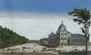 西班牙阿兰胡埃斯皇宫的视图（彩色雕刻） 作者 法语学校