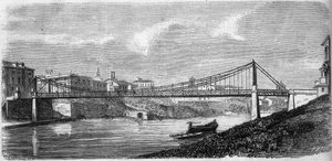 意大利台伯河（Tevere）上的圣约翰桥的景色，于1863年落成。这座钢桥是由阿尔方斯-奥德里（1819-1869）设计的。1863年12月19日《世界画报》第349期的版画。 作者 法语学校