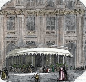 1860年左右巴黎皇宫的罗通德咖啡馆景象（彩色版画 作者 法语学校