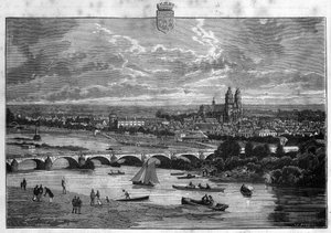 View of the city of Tours in the Indre et Loire. Engraving from 1880 in “La republique illustree”” private collection. 作者 法语学校