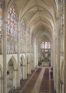 教堂中殿和合唱团的视图，建于1314-15世纪 作者 法语学校
