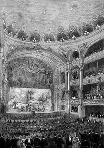 里昂Bellecour剧院大厅的景色，由Jules Chatron（1831-1884）于1879年建造。10月11日《世界画报》第1176期上的版画。 作者 法语学校