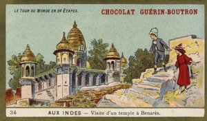 参观印度贝拿勒斯的一座寺庙（chromolitho）。 作者 法语学校