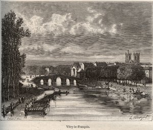 马恩省的Vitry-le-Francois（维特里-勒-弗朗索瓦）部门--V.A. Malt-Brown的《La France illustree：地理、历史、统计管理》中的雕刻。1884 作者 法语学校