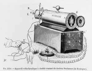 Voll Faradic仪器由布洛涅的William Benjamin Duchenne使用（1806-75）Duchenne de Boul的人体生理机制或电生理学分析的插图 作者 法语学校