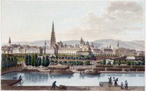 从 Land Strassel 一侧看到的维也纳 - 在“风景如画的航程 en 奥地利 par le Counte Alexandre de Laborde”中，巴黎，编辑。 迪多长老 作者 法语学校