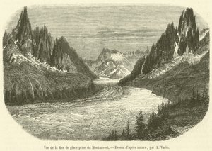 从Montanvert拍摄的冰河景色（雕刻）。 作者 法语学校