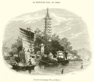 中国的金山景色（雕刻）。 作者 法语学校