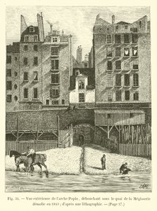 Popin落叶松的外观，于1840年在被拆毁的Megisserie码头下抛出; dapres一个石版画 作者 法语学校