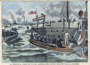 委内瑞拉战争：英德(Anglo-German)中队俘获委内瑞拉船只，载于 "小巴黎人报" 作者 法语学校