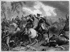 福斯联盟战争 1806 - 1807 - 拿破仑战争期间，普鲁士的路易-斐迪南亲王在萨尔费尔德战役中与入侵的英国骑兵作战时受了致命伤。 作者 法语学校
