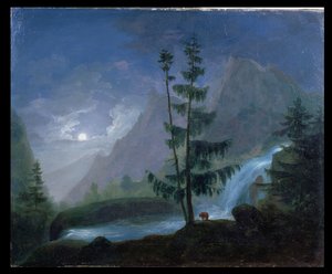 Pont dEspagne附近的瀑布由月光，1833年