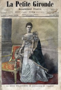 奥兰治-拿骚的威廉敏（1880-1962），1890年至1948年的荷兰女王，威廉三世的女儿，她退位给她的女儿朱莉安娜。1898年5月的《小吉伦特》封面（雕刻）。 作者 法语学校