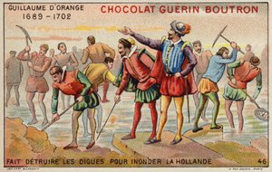 William of Orange destroying dikes to allow the flooding of Holland (chromolitho) 作者 法语学校