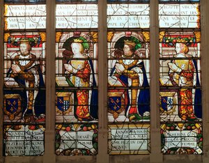 窗口描绘Jacques de Bourbon（1315-61）3月份的伯爵，Jeanne de Chatillon-Saint-Pol（d.1371）波旁的约翰一世（1361-94）和旺多姆伯爵夫人凯瑟琳 作者 法语学校
