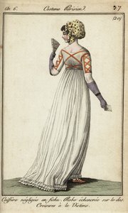 Woman in victim-style criss-cross ribbon dress 作者 法语学校