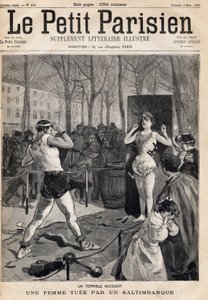 妇女在波尔多昆斯广场的街头进行盐滩表演时意外死亡。1893年3月5日《小巴黎人报》上的一篇报道（雕刻）。 作者 法语学校