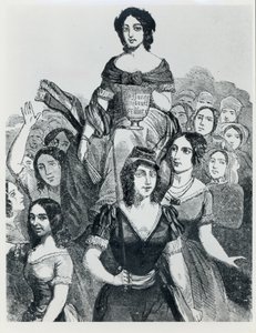 妇女携带Jeanne Deroin（1805-94）在Triumph，来自着名女性，第一卷，巴黎，Mazenod，1848 作者 法语学校