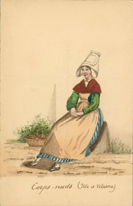 伊勒-维兰省 Corps-Nuds 的女装（彩色石版画） 作者 法语学校