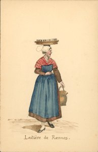 雷恩奶制品工人的女装（彩色石版画） 作者 法语学校