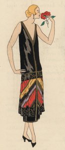 20 世纪 20 年代设计师乔治-多伊莱（Georges Doeuillet）设计的女式晚装时装（彩色石版画 作者 法语学校