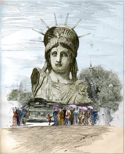 World Exhibition 1878 in Paris: the head of the Statue of Liberty by Frederic Auguste Bartholdi (1834-1904). Engraving by Edgard Morin in “” The Illustrous World”” n°1111 of 13 July 1878. 作者 法语学校