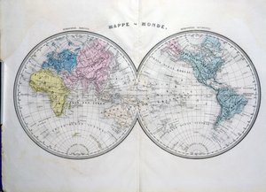 世界地图，插图来自Prosper-Auguste Poulain de Bossay的现代地理地图集，1850年
