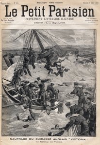 英国 "维多利亚 "号装甲舰在叙利亚海岸发生碰撞后失事，并对受害者进行救援。1893年7月9日《小巴黎人报》的一篇报道（雕刻版）。 作者 法语学校