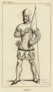 XIV Siecle, Archer (coloured engraving) 作者 法语学校