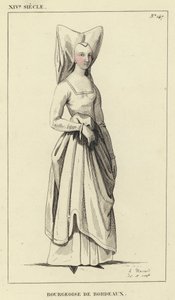 XIV Siecle, Bourgeoise de Bordeaux (coloured engraving) 作者 法语学校