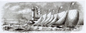1864年9月17日，在Le Monde Illustre举行的1864年马赛帆船赛期间，游艇绕过Joliette灯塔 作者 法语学校