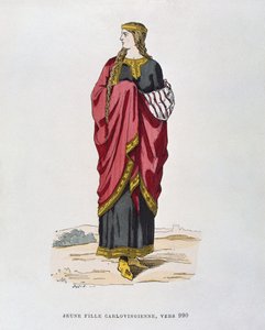 年轻的carolingian女孩，从c.990，从法国民间和军事服装几个世纪 作者 法语学校